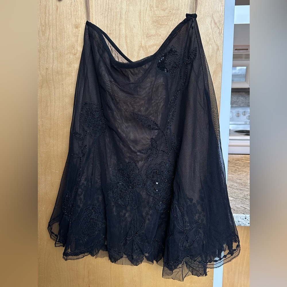 Essentiel Antwerp Black Tulle Sequin Beaded Midi Skirt Vintage